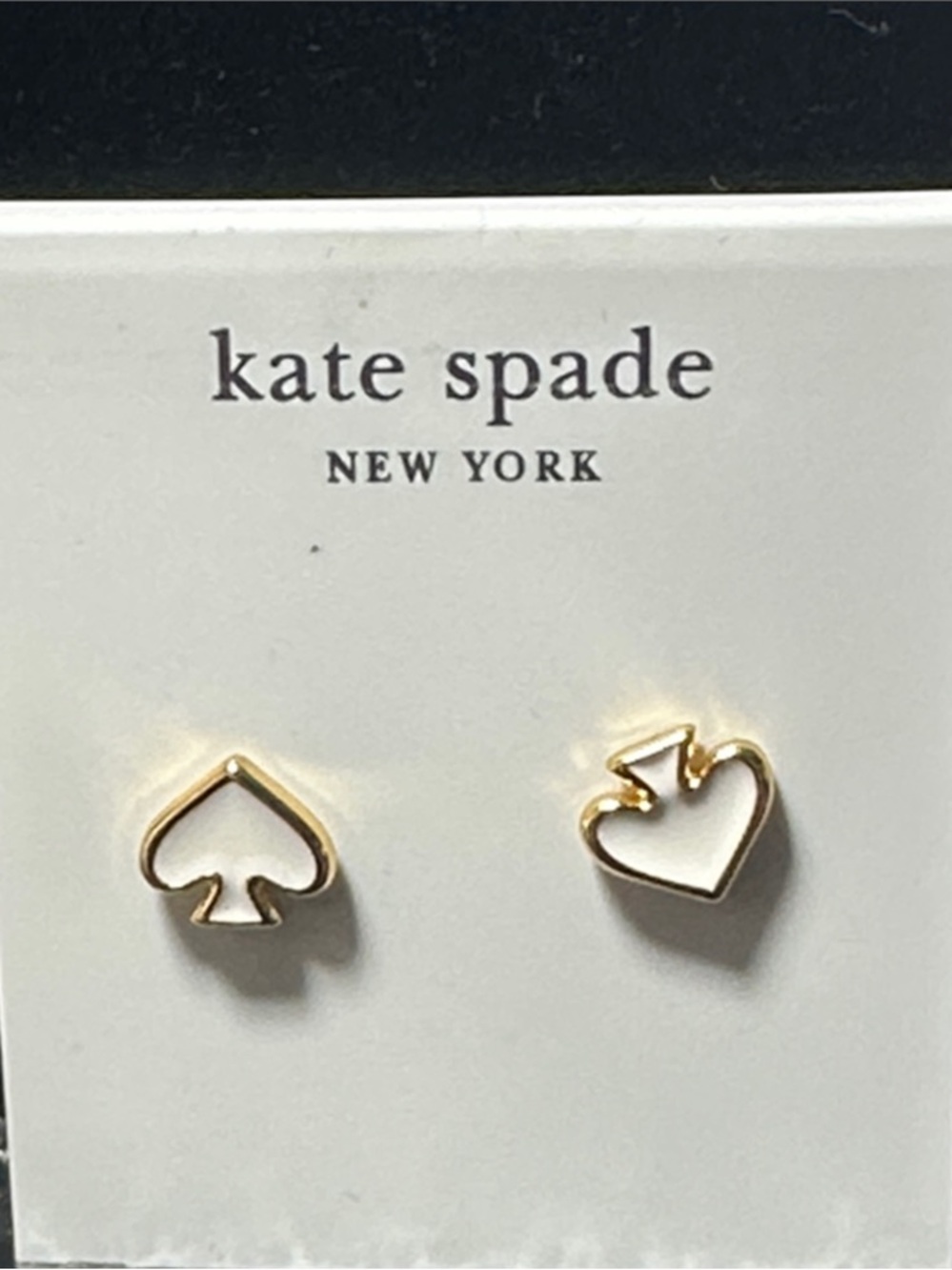 Kate Spade New York Gold Open Heart Stud Earrings | White Enamel | - Picture 3 of 3
